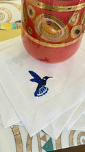 Load image into Gallery viewer, Embroidered Blue Colibri Linen Cocktail Napkins - Set of 6