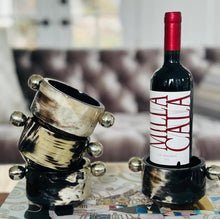 Load image into Gallery viewer, Horn Veneer Wine Bottle Holder with Silver Handles
